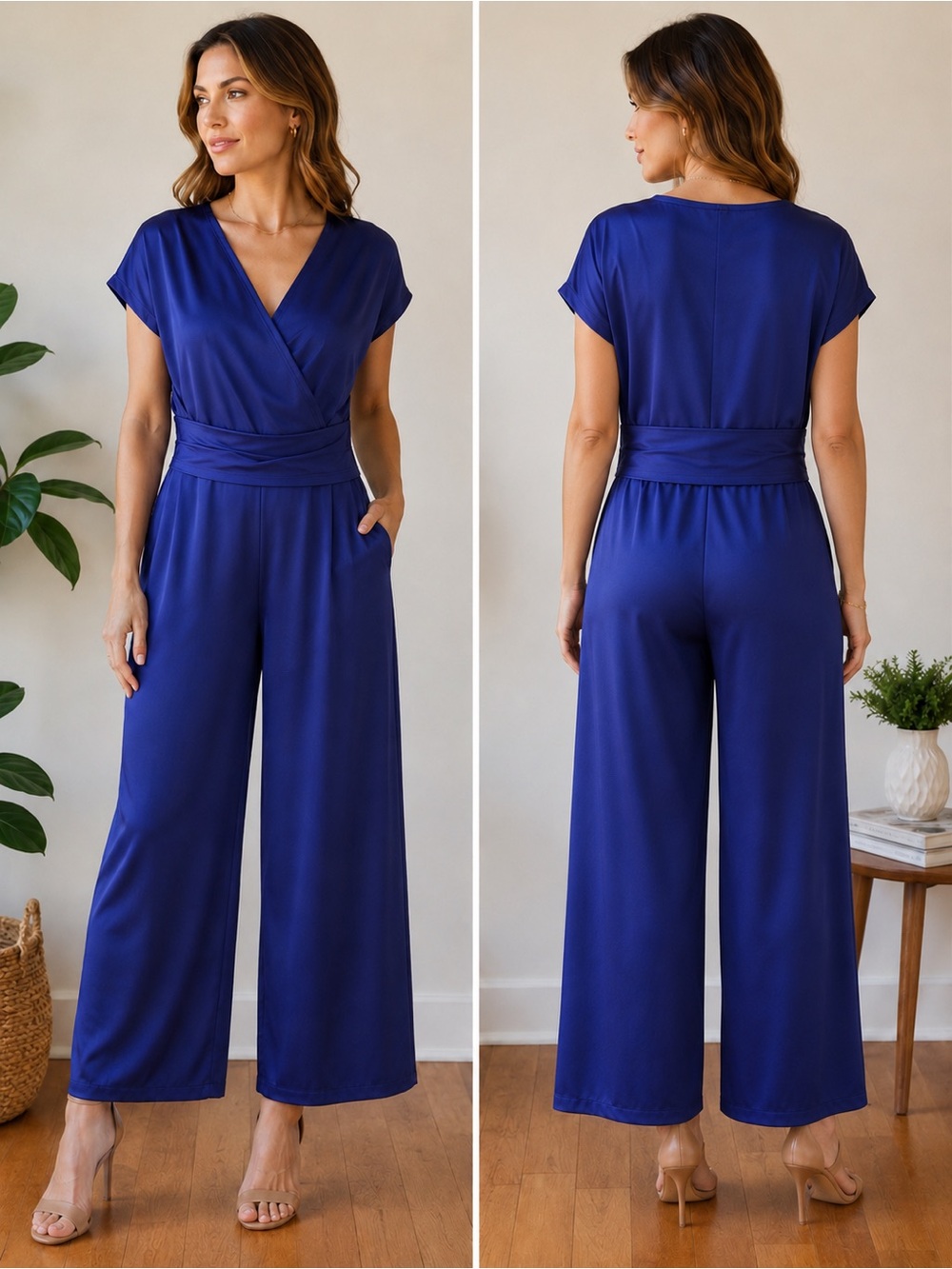NWOT Royal Blue Faux Wrap Jumpsuit XL | Wide Leg | Stretch | Business Casual